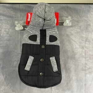 Winter coat puppy dog XS small gray black fleece interior hooded fits winter new